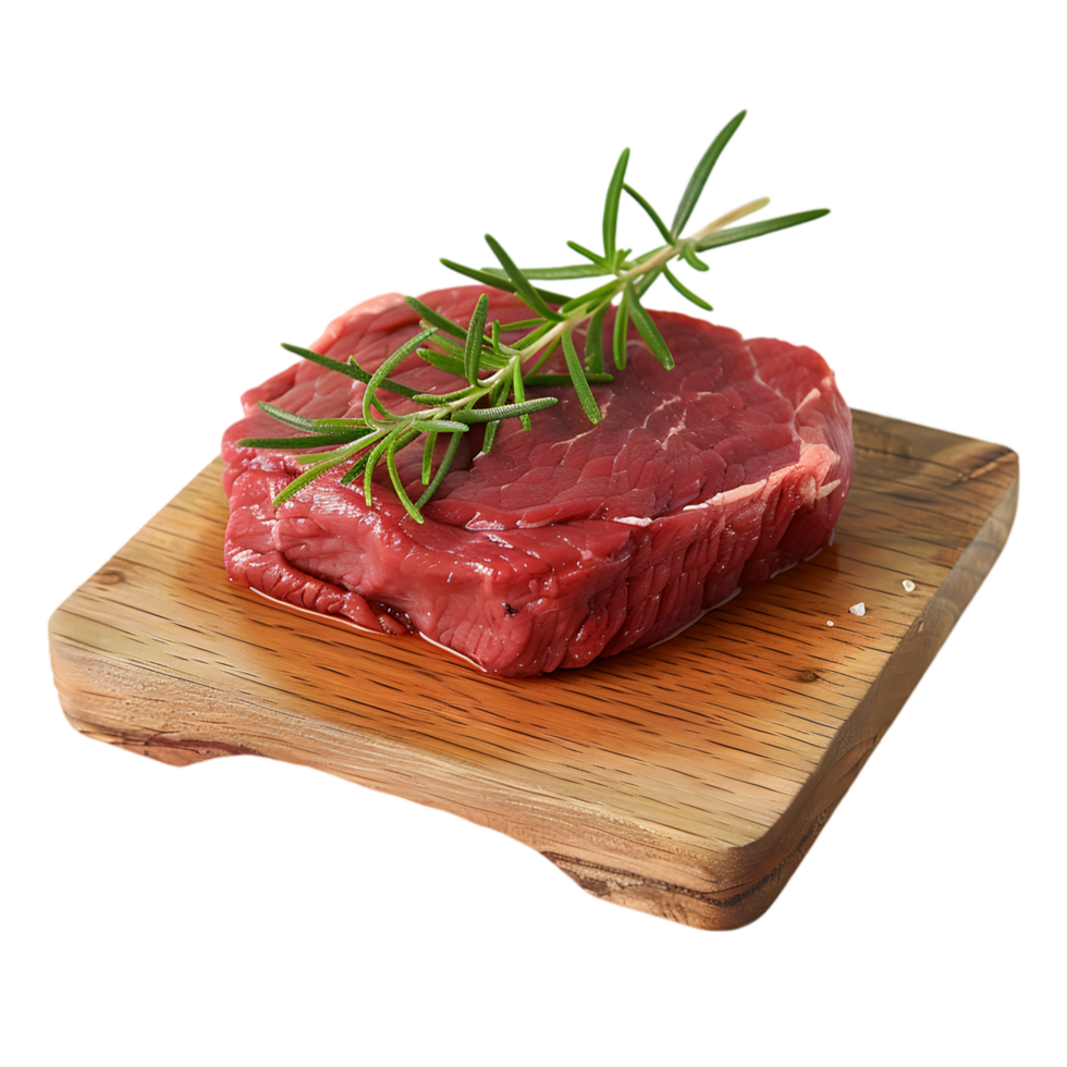 Beef steak with rosemary on a cutting board isolated on a transparent background png