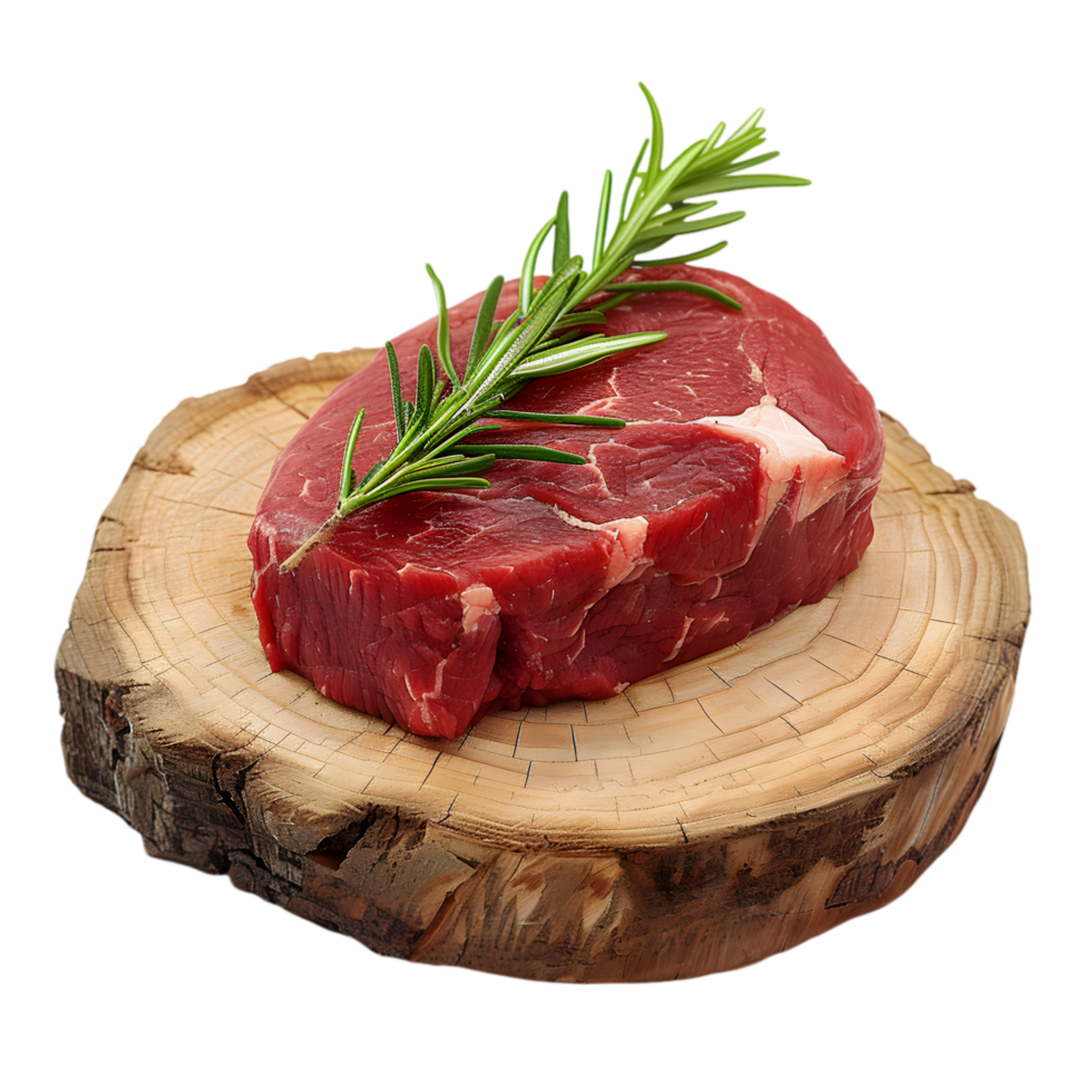 Beef steak with rosemary on a cutting board isolated on a transparent background png