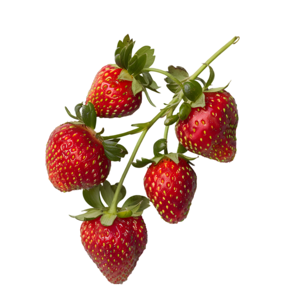 Strawberries on the vine isolated on a transparent background png