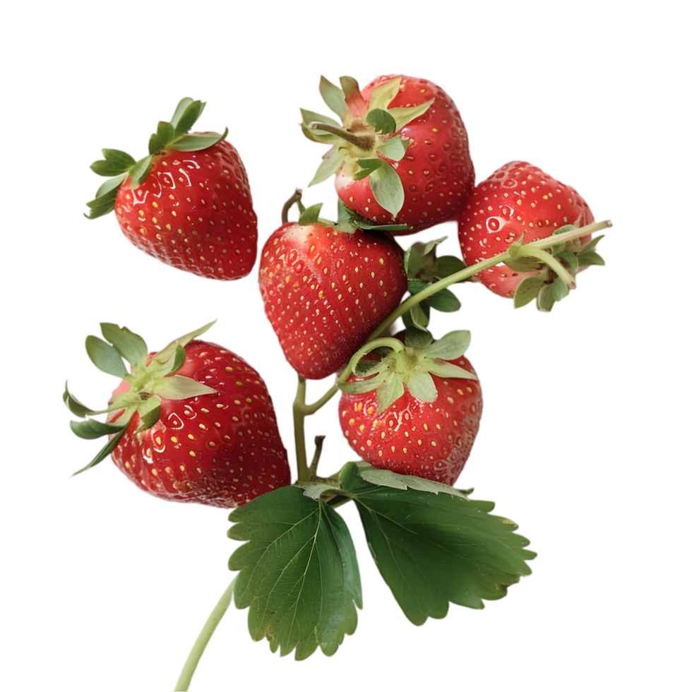 Strawberries on the vine isolated on a transparent background png