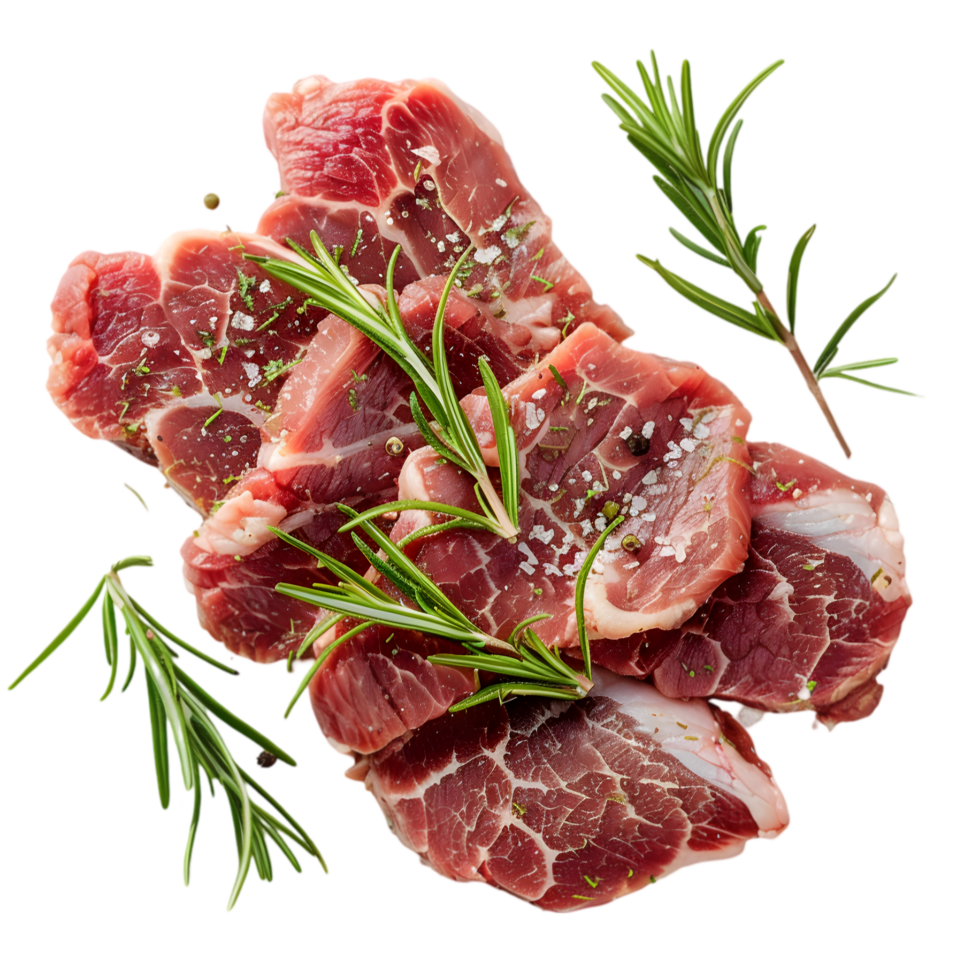 Seasoned beef steaks with rosemary isolated on a transparent background png