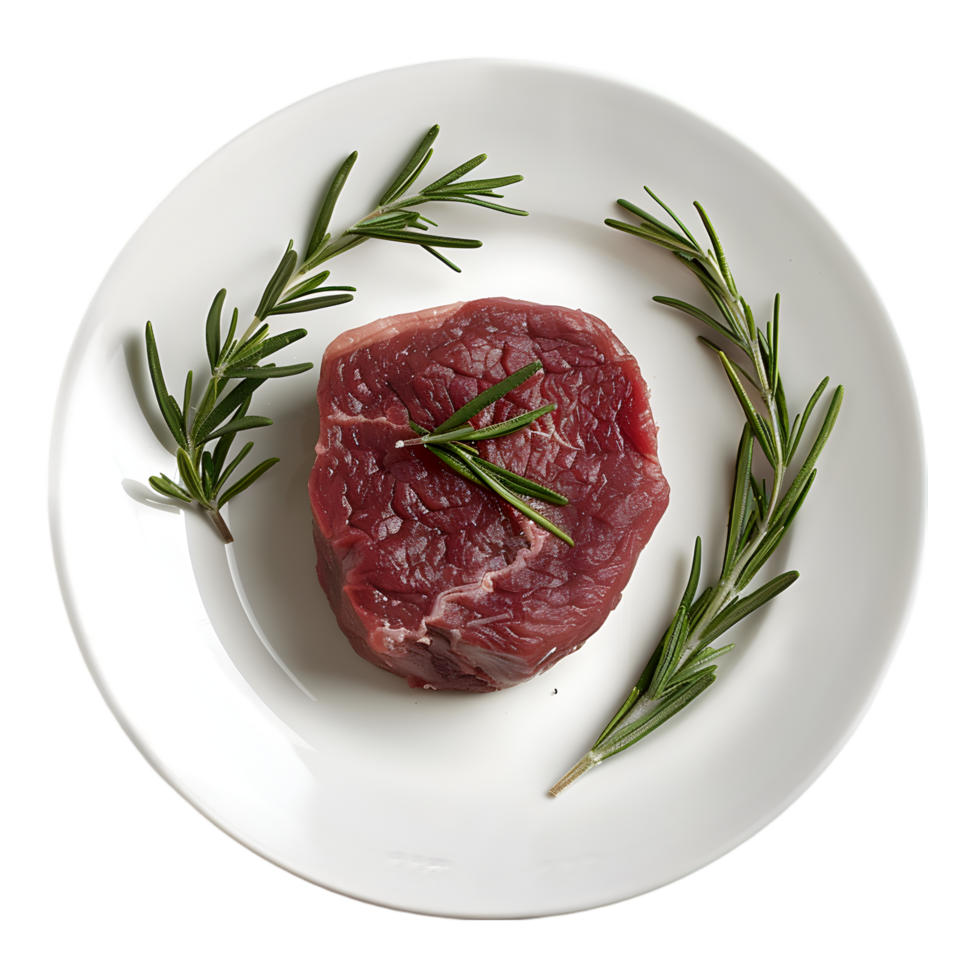 Beef steak with rosemary on a plate isolated on a transparent background png