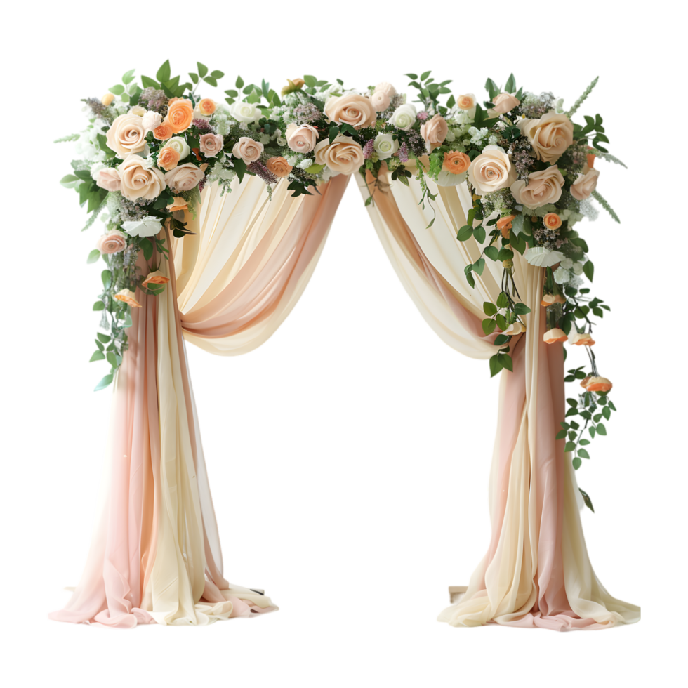 Elegant wedding arch with floral decorations isolated on a transparent background png