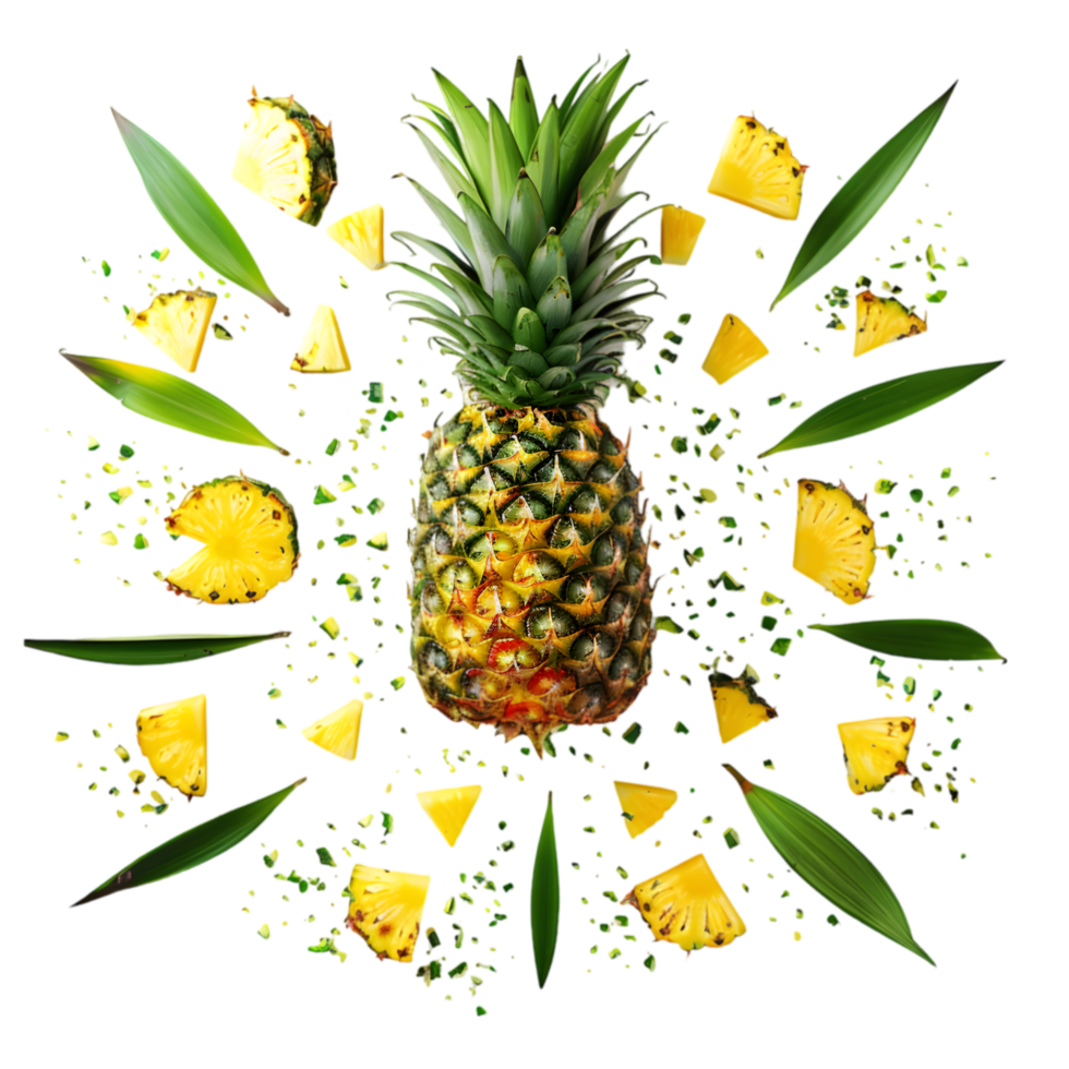 Pineapple and slices isolated on a transparent background png