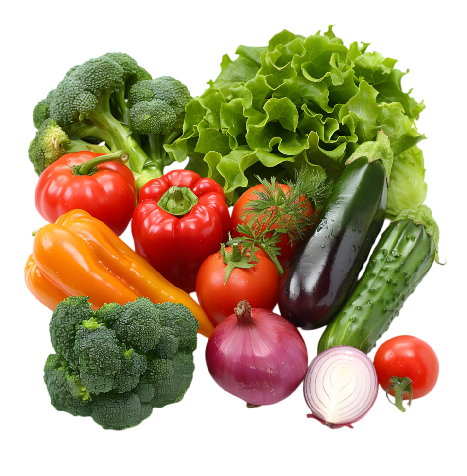 Assorted fresh vegetables isolated on a transparent background png