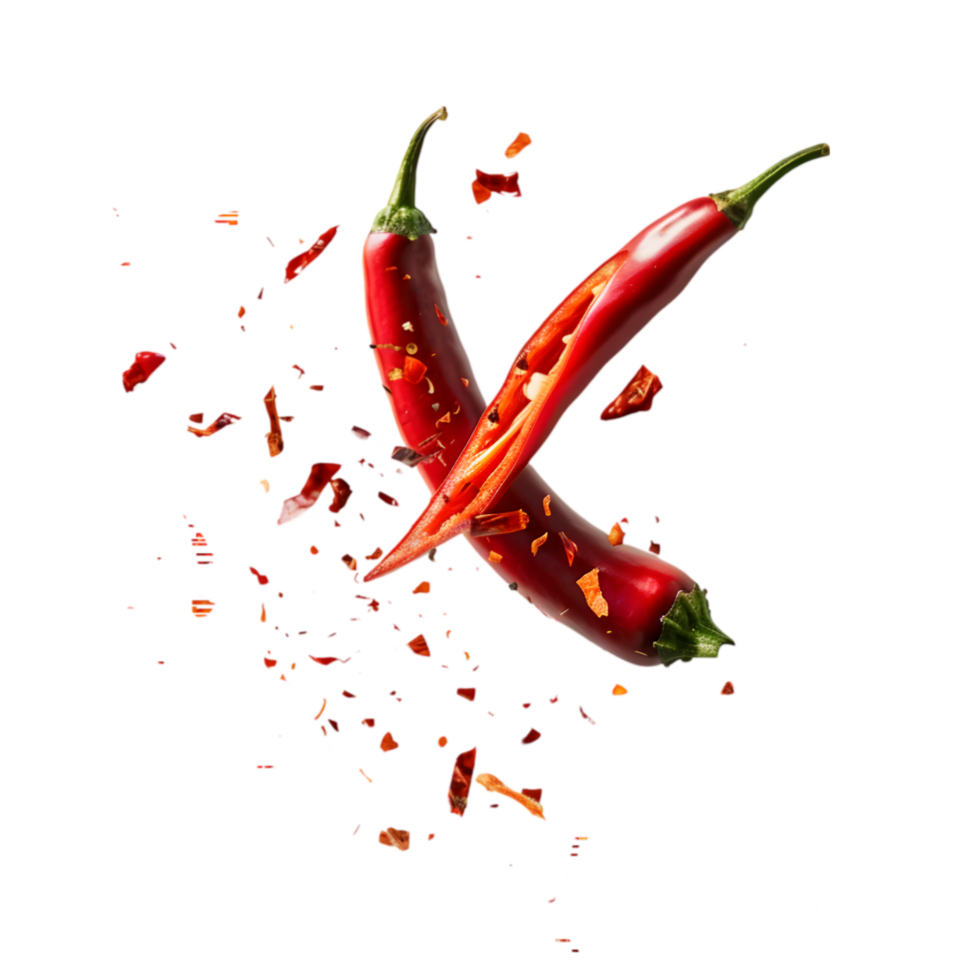 Red chili peppers and flakes isolated on a transparent background png