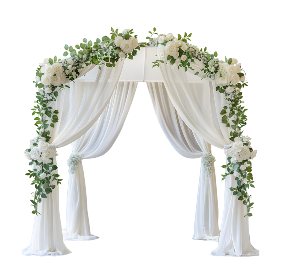 Elegant wedding arch with floral decorations isolated on a transparent background png