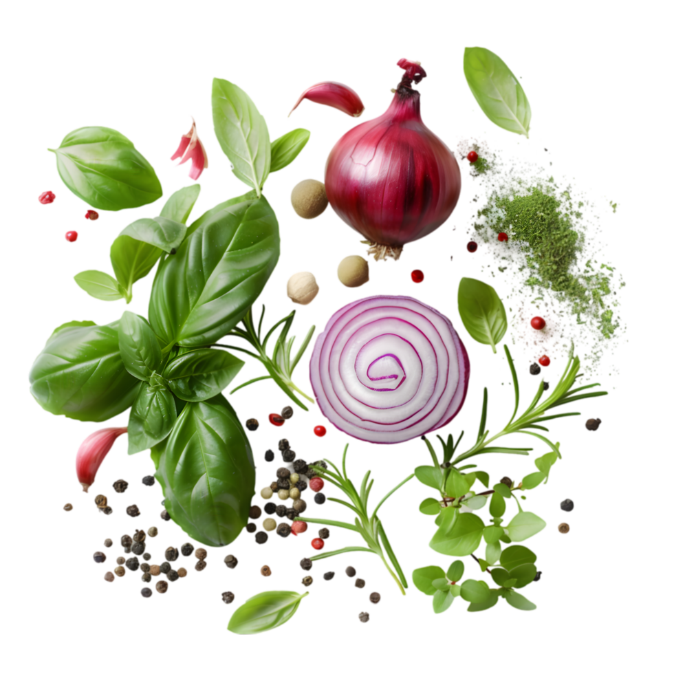 Onion with herbs and spices isolated on a transparent background png