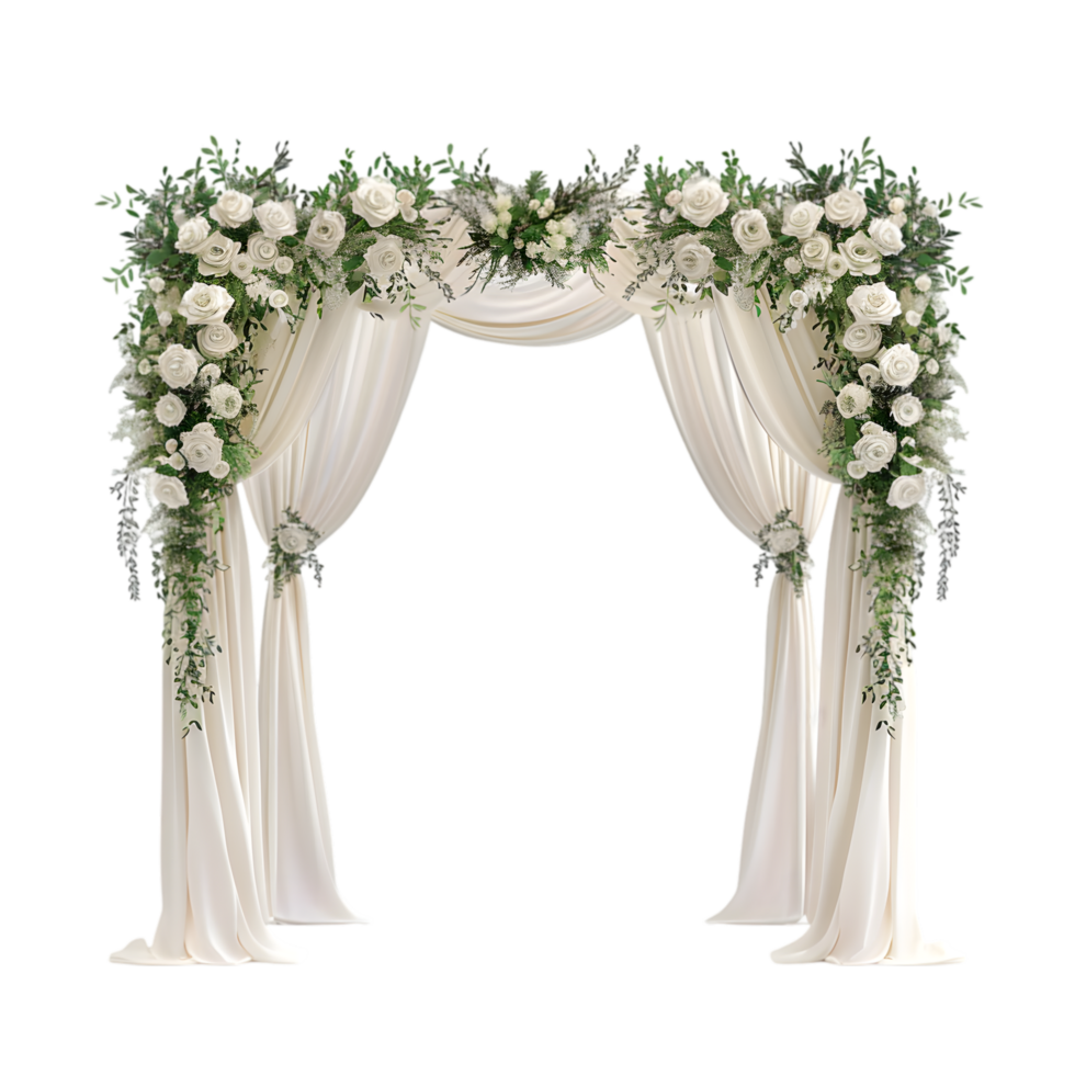 Elegant wedding arch with floral decorations isolated on a transparent background png