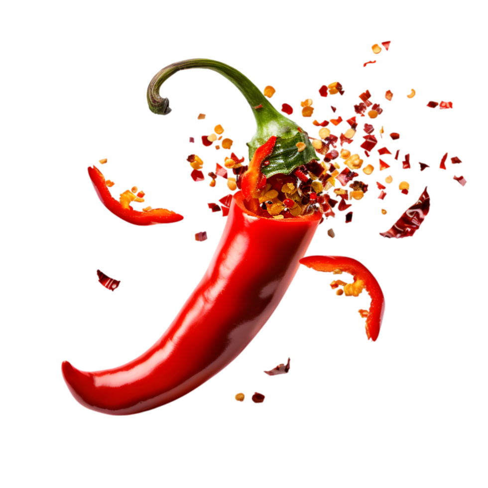 Red chili peppers and flakes isolated on a transparent background png