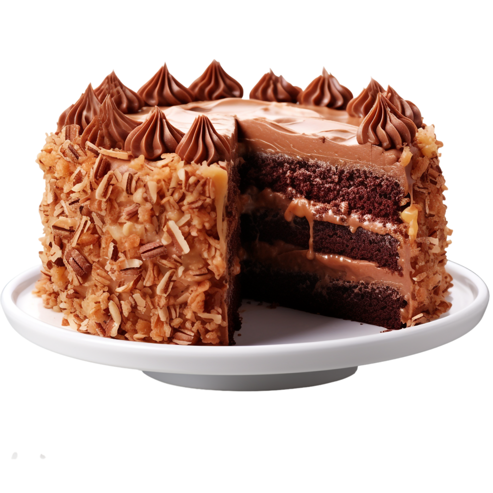 German Chocolate Cake against transparent background png