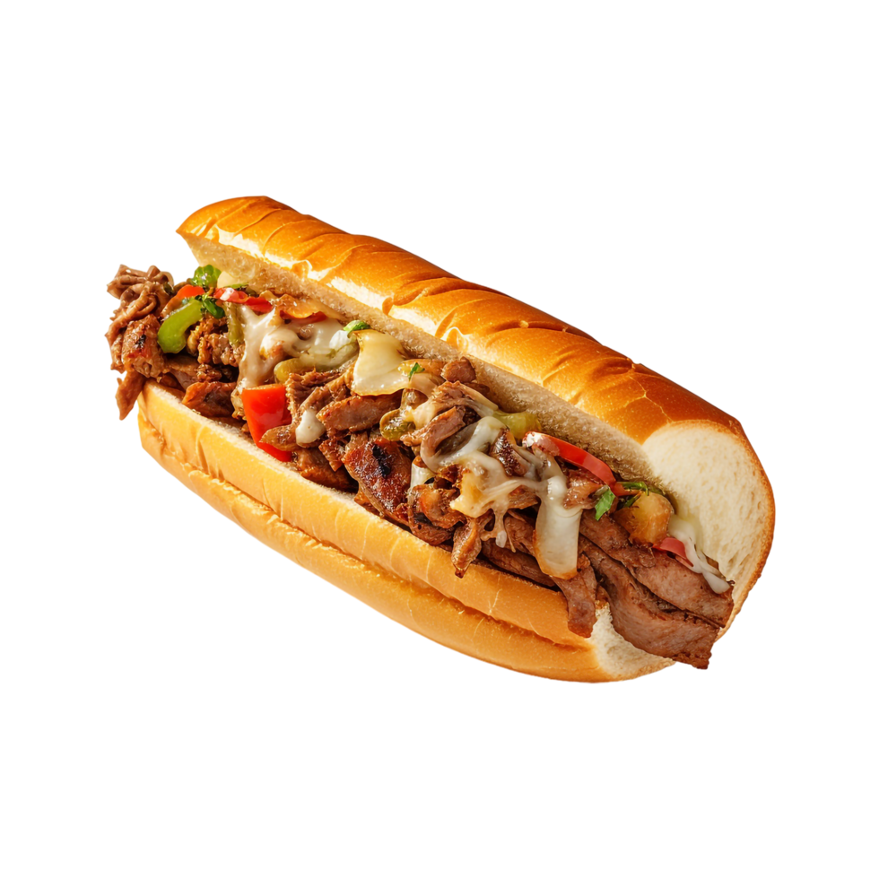 Philly Cheesesteak Submarine sandwich against transparent background png