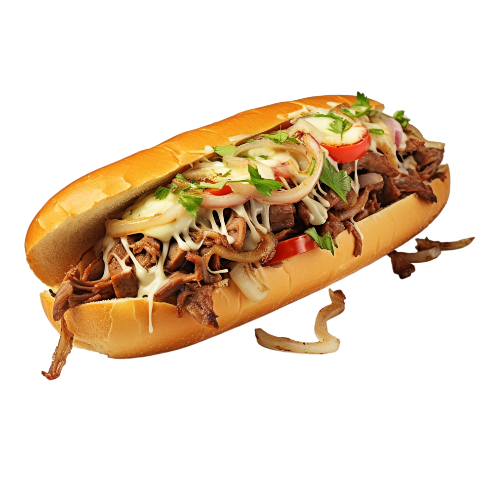Philly Cheesesteak Submarine sandwich against transparent background png