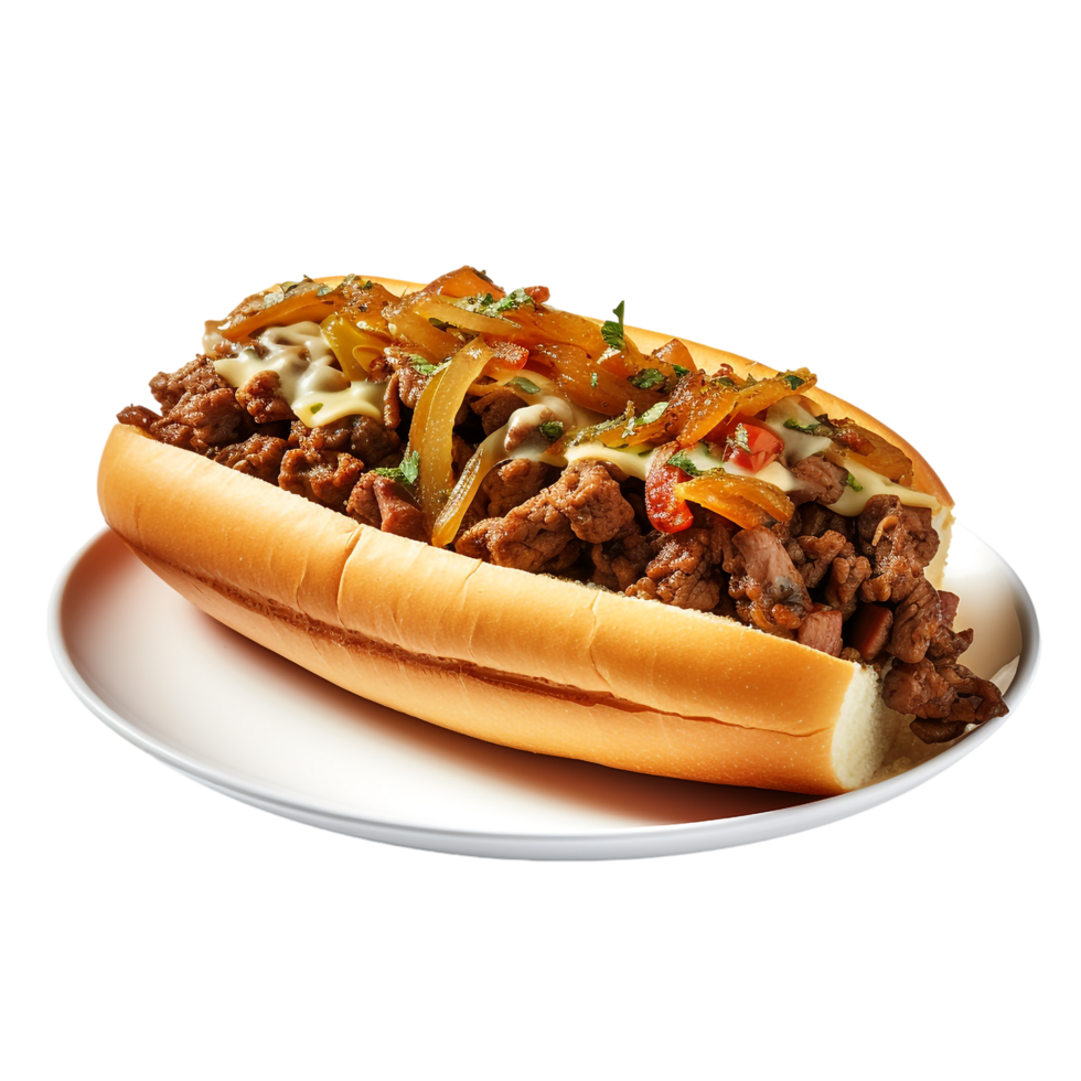 Philly Cheesesteak Submarine sandwich against transparent background png