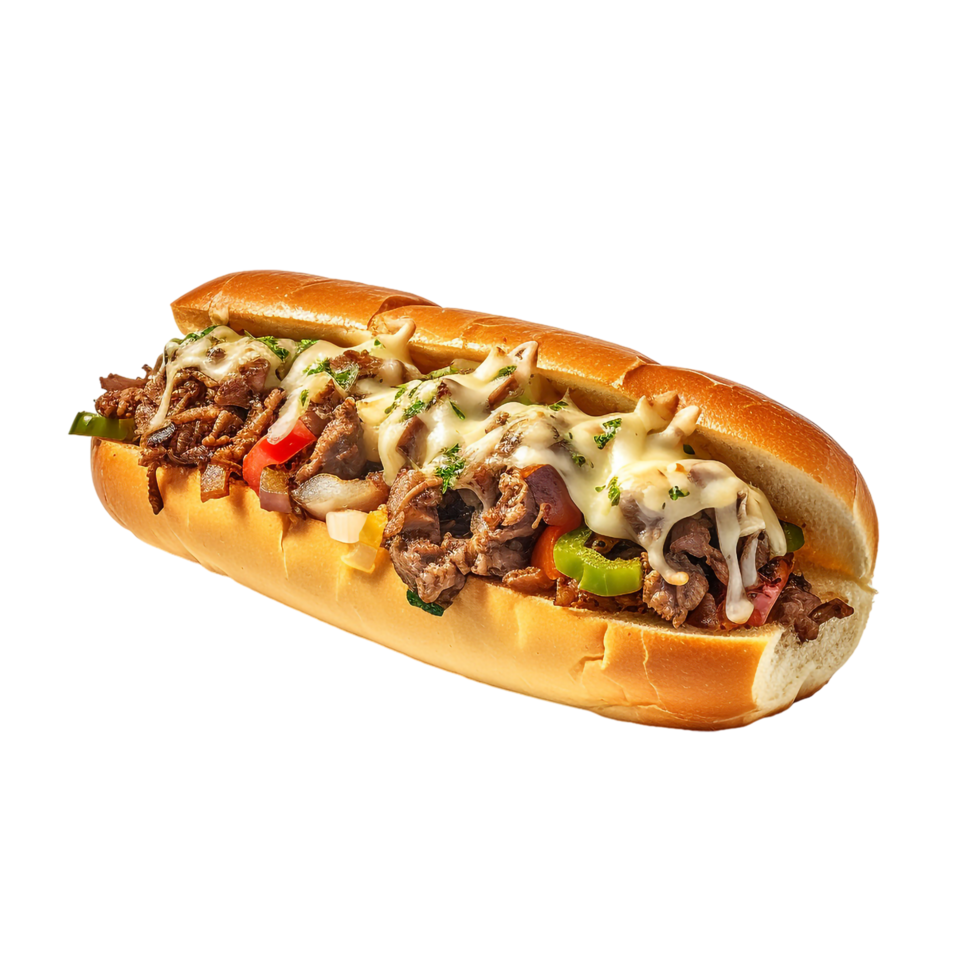 Philly Cheesesteak Submarine sandwich against transparent background png