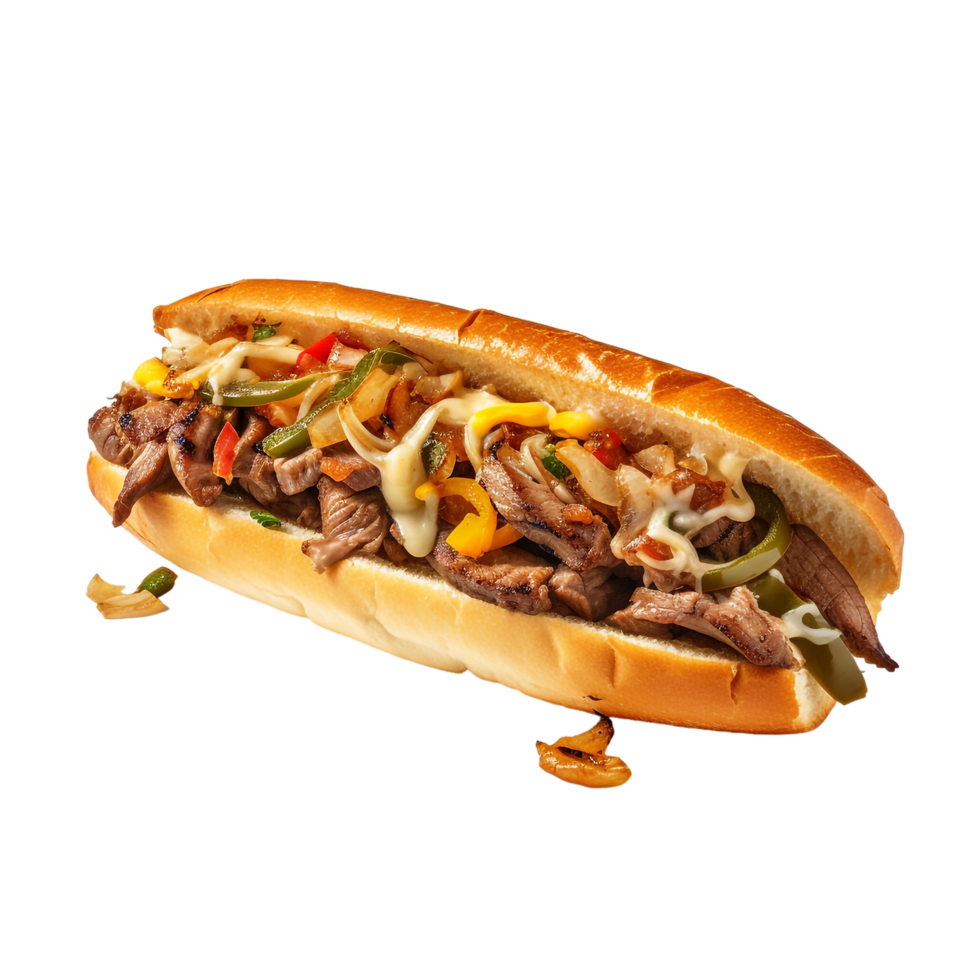 Philly Cheesesteak Submarine sandwich against transparent background png