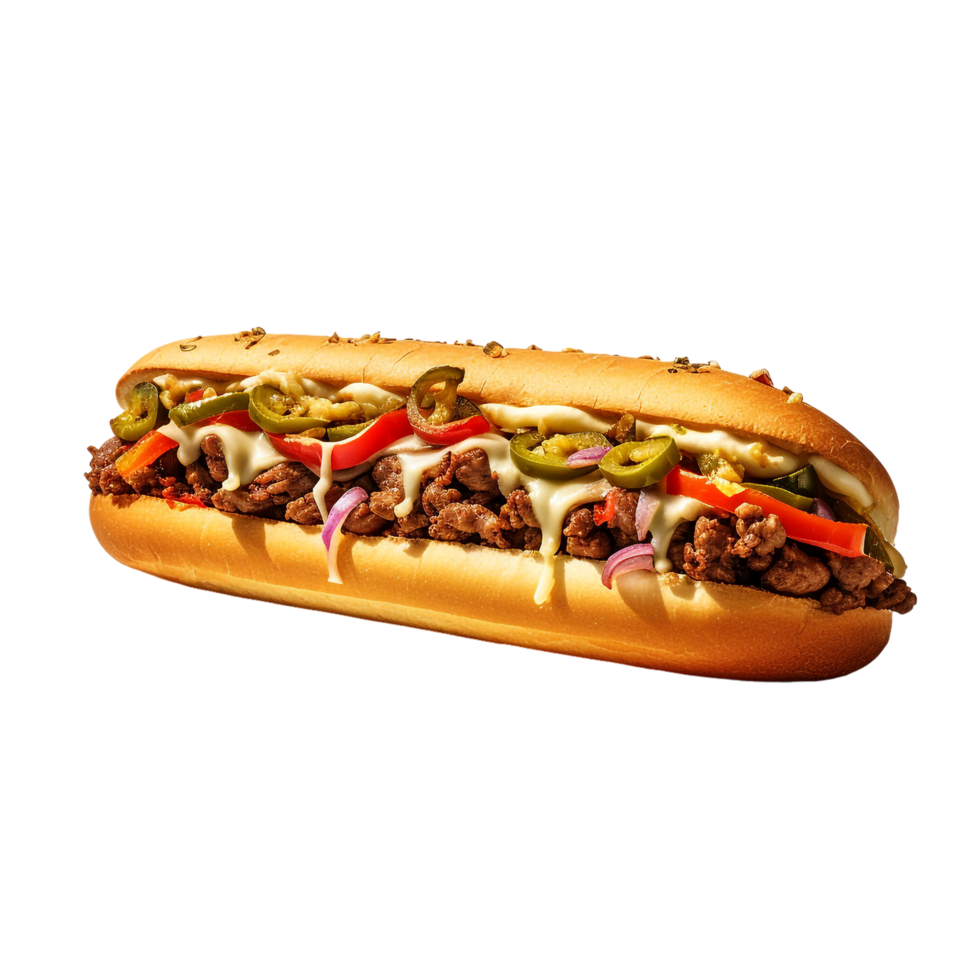 Philly Cheesesteak Submarine sandwich against transparent background png