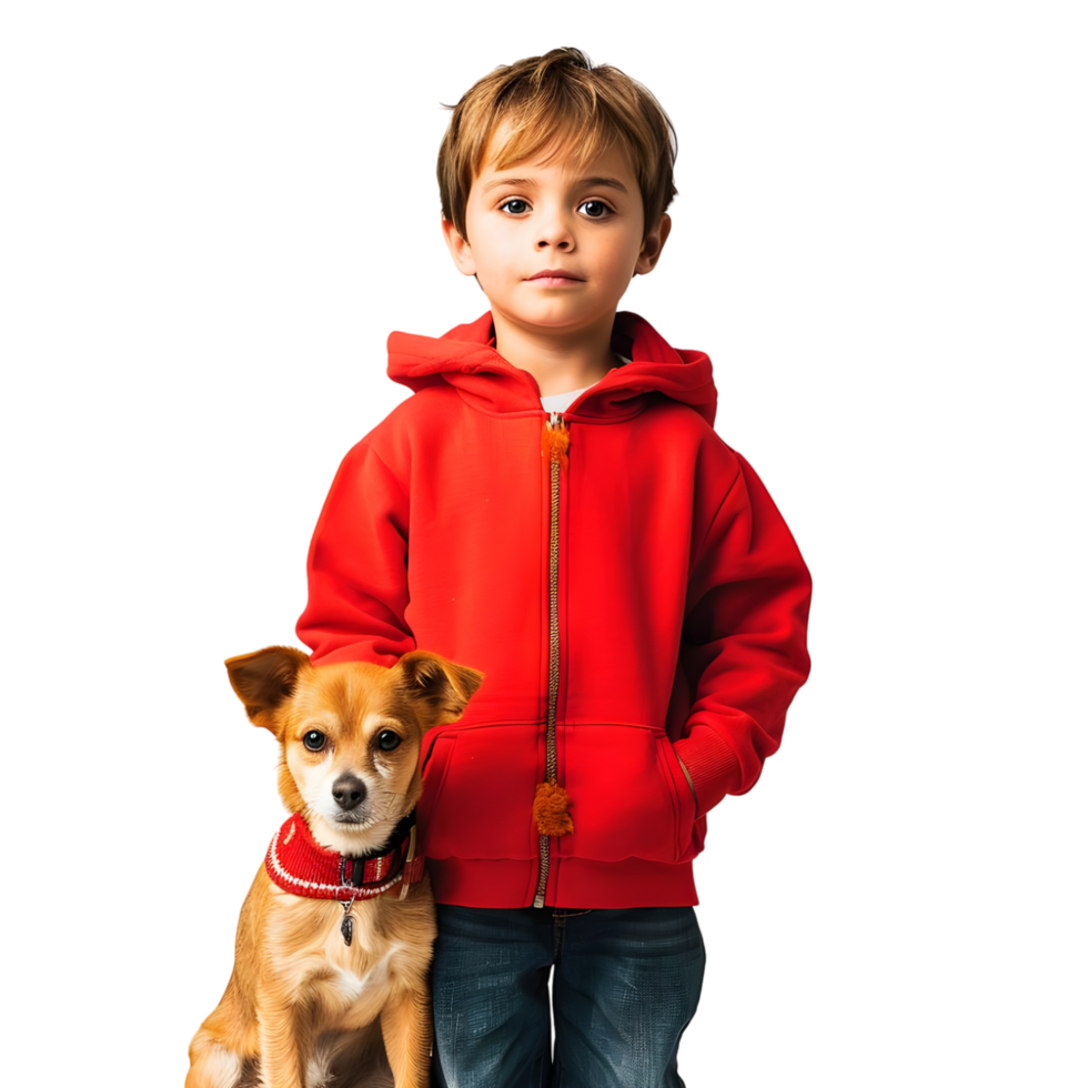 Boy with little dog against transparent background png