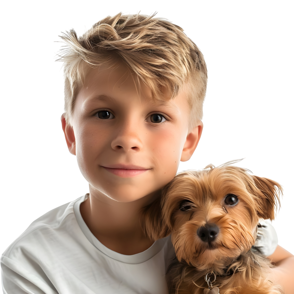 Boy with little dog against transparent background png