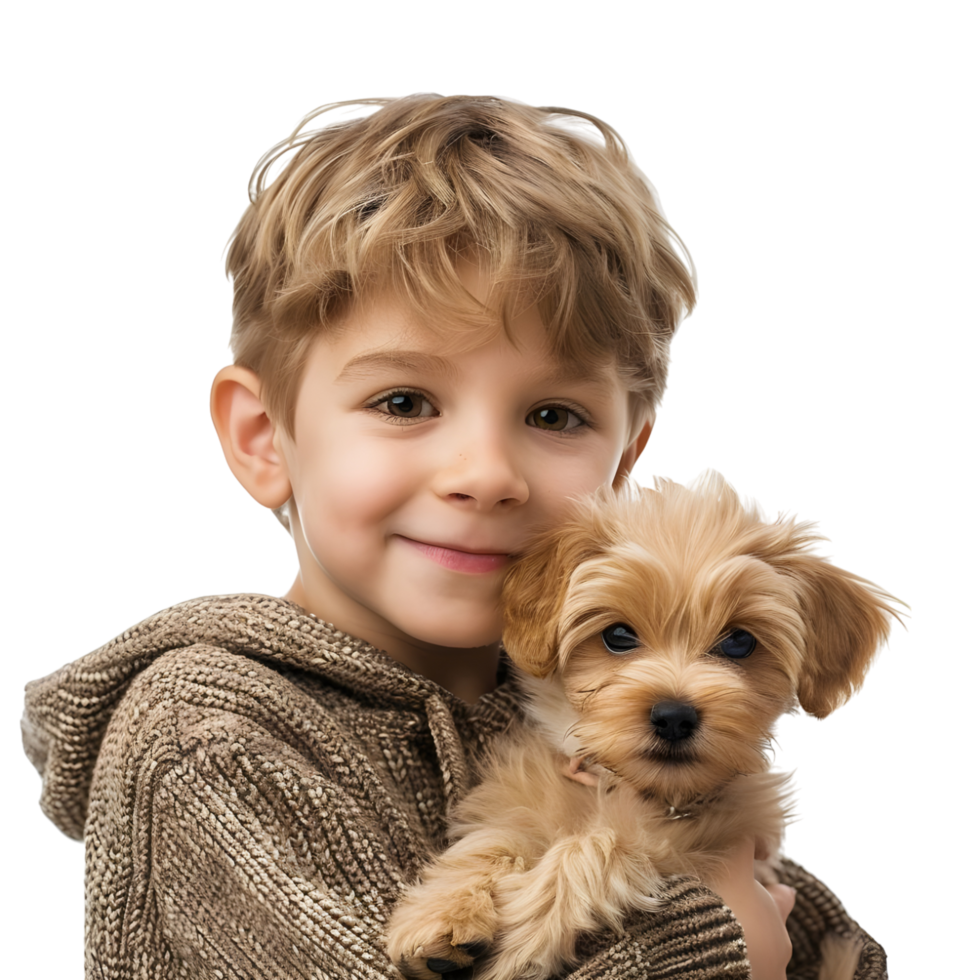 Boy with little dog against transparent background png
