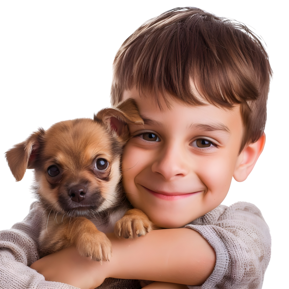 Boy with little dog against transparent background png