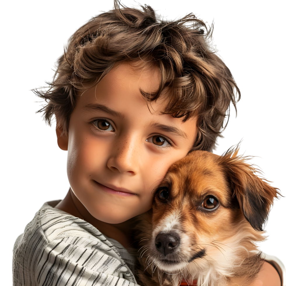 Boy with little dog against transparent background png