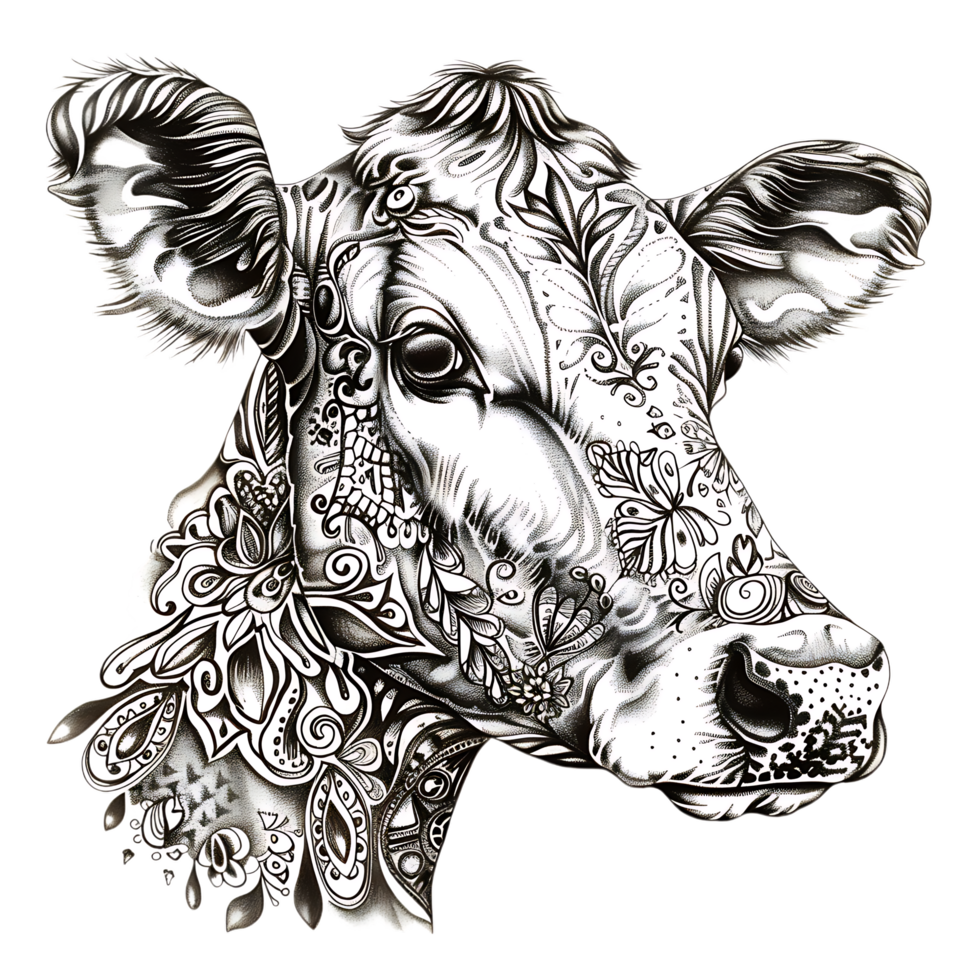 Cow silhouette Arabian pattern set against transparent background png
