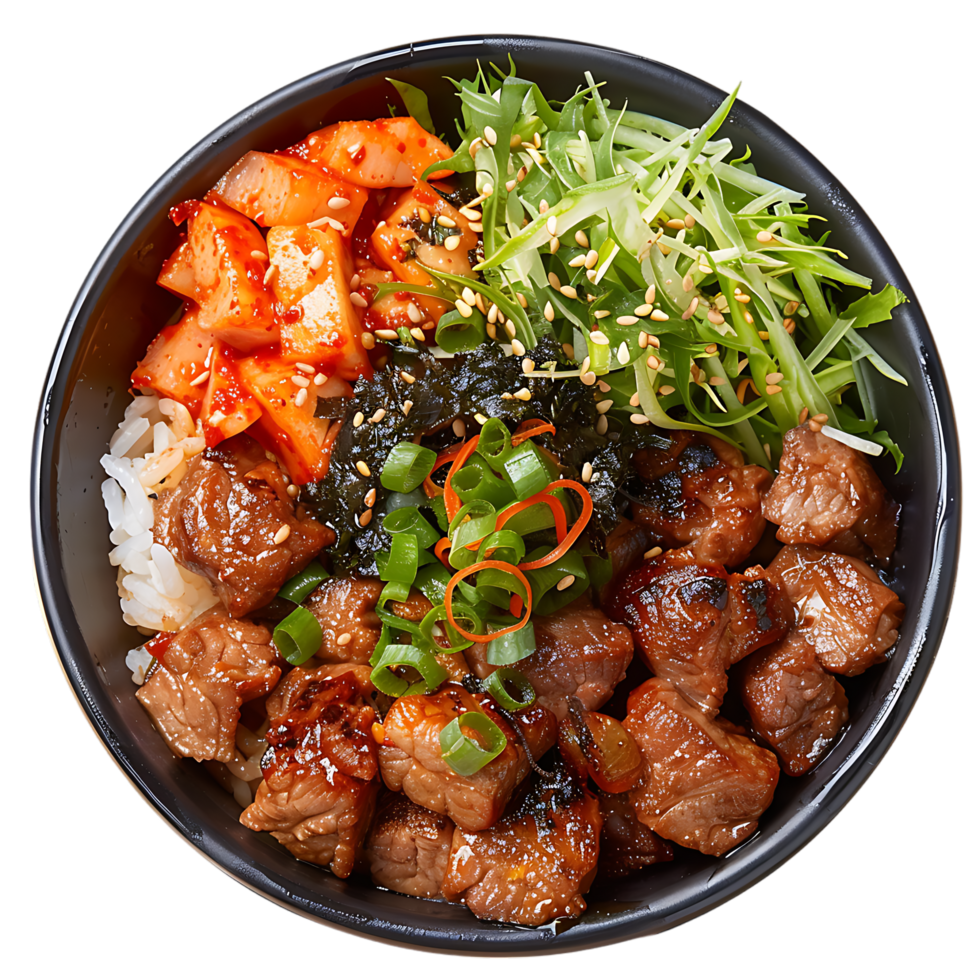 A bowl of food with a label MEAT on it isolated on transparent background png