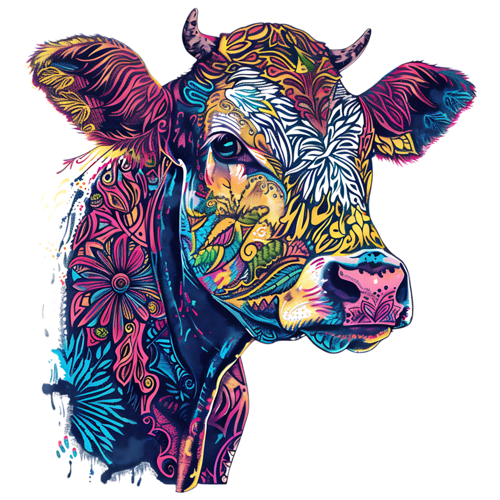 Cow silhouette Arabian pattern set against transparent background png