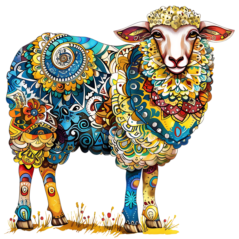 Sheep silhouette Arabian pattern set against transparent background png