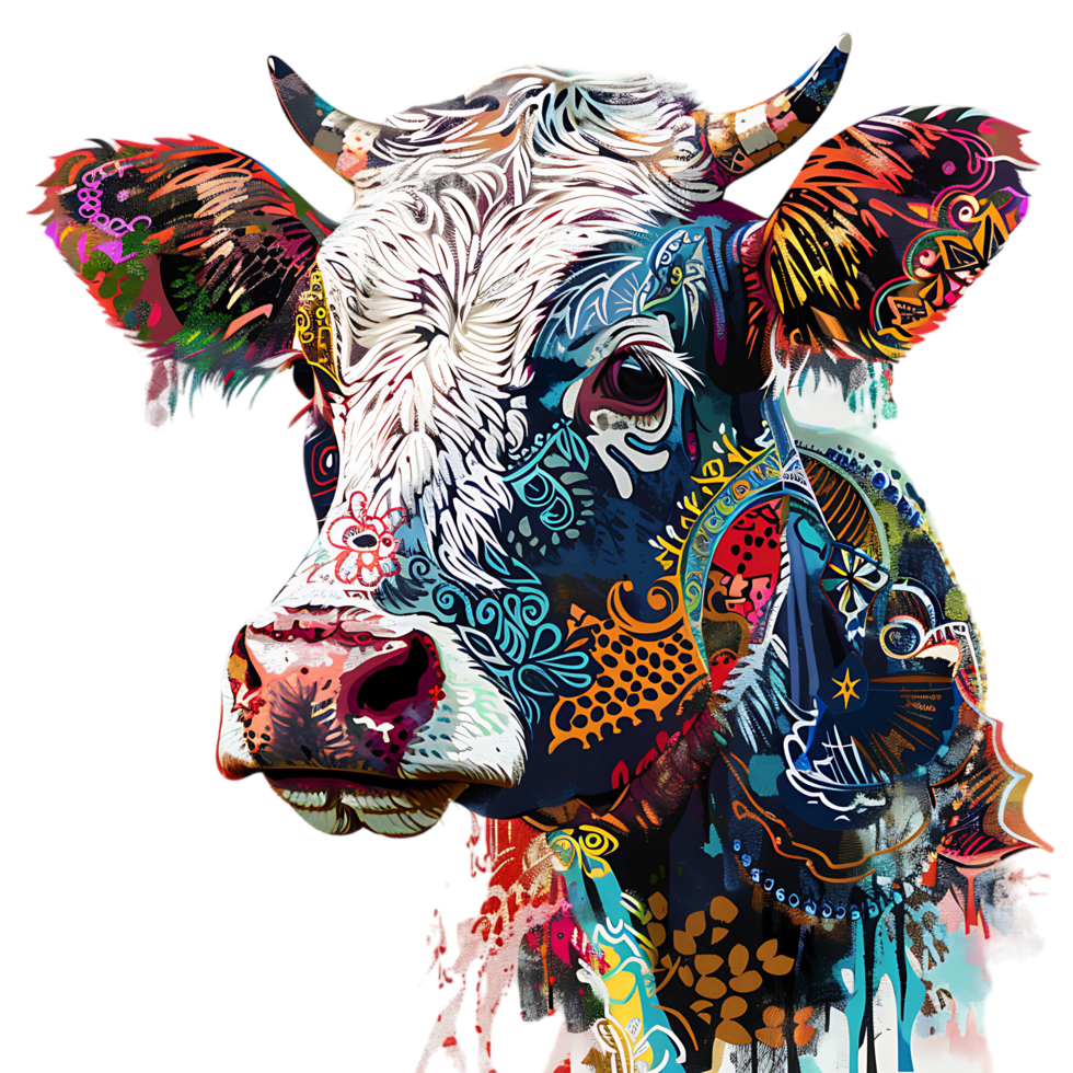 Cow silhouette Arabian pattern set against transparent background png