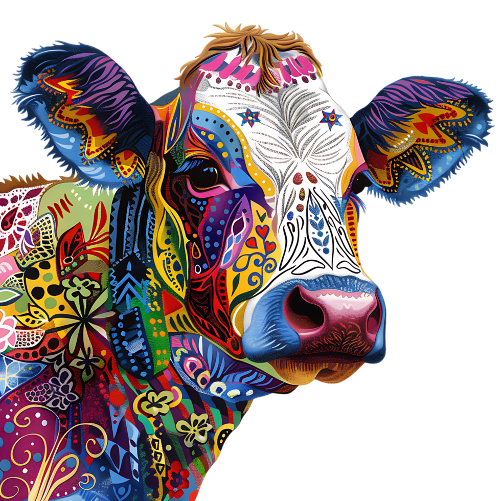 Cow silhouette Arabian pattern set against transparent background png