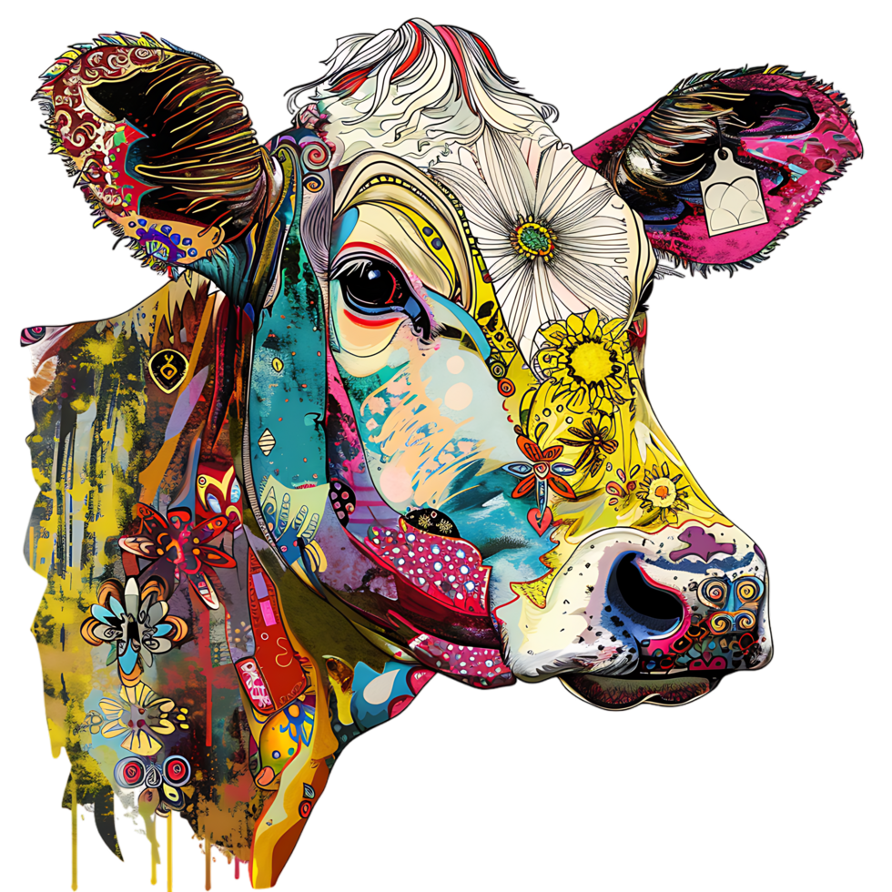 Cow silhouette Arabian pattern set against transparent background png