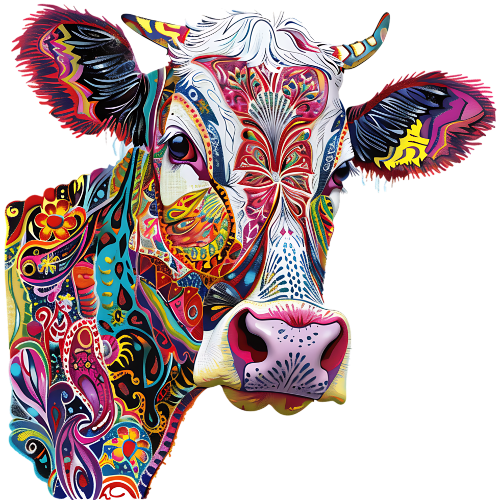 Cow silhouette Arabian pattern set against transparent background png