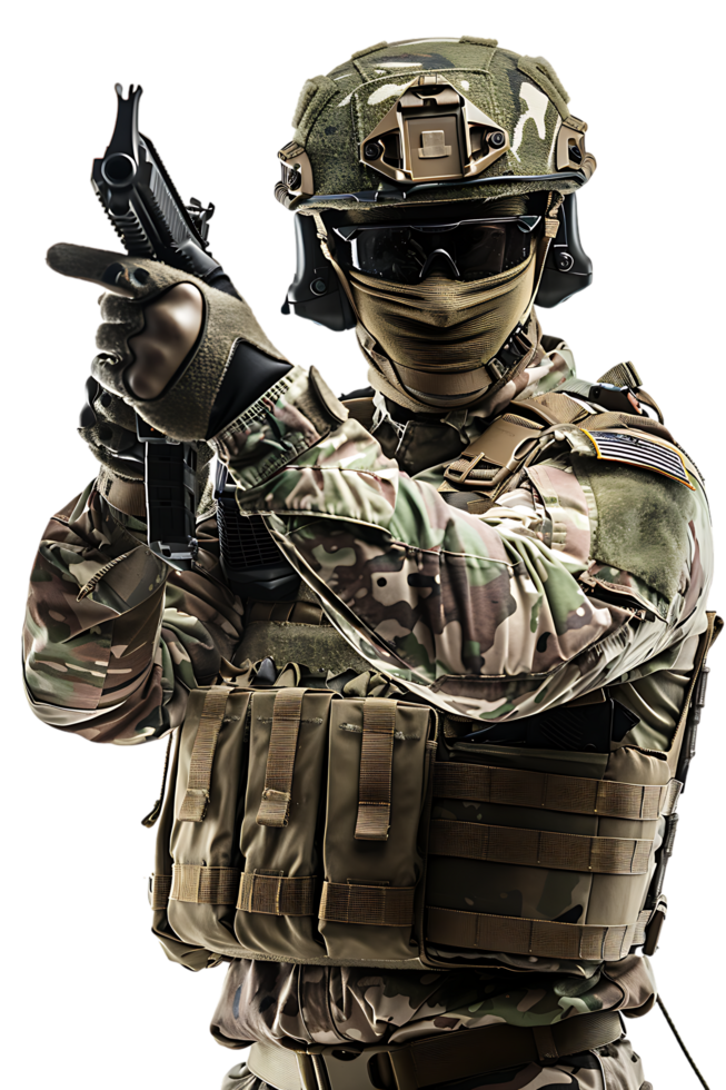 A soldier armed and vigilant stands ready to defend and protect png