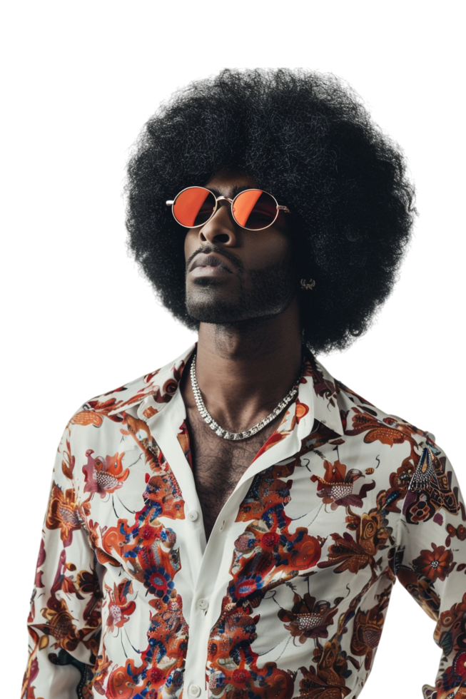 Retro afro man alone against transparent background png