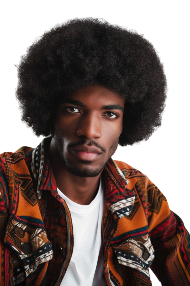 Retro afro man alone against transparent background png