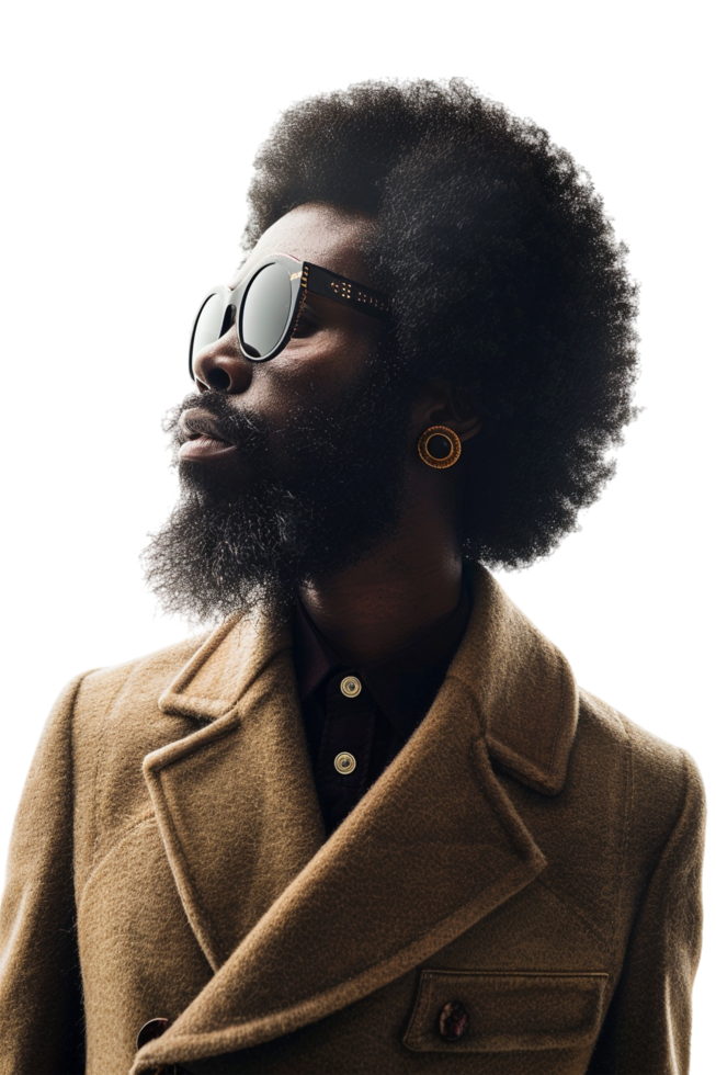 Retro afro man alone against transparent background png