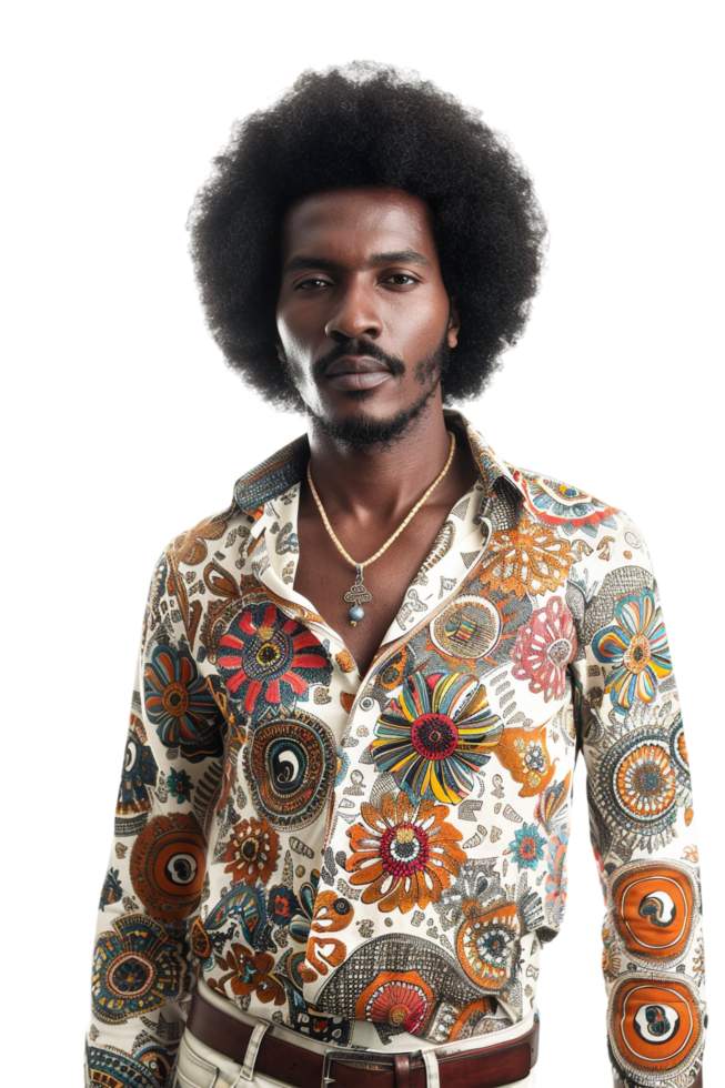 Retro afro man alone against transparent background png