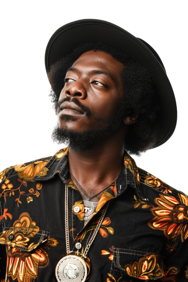 Retro afro man alone against transparent background png