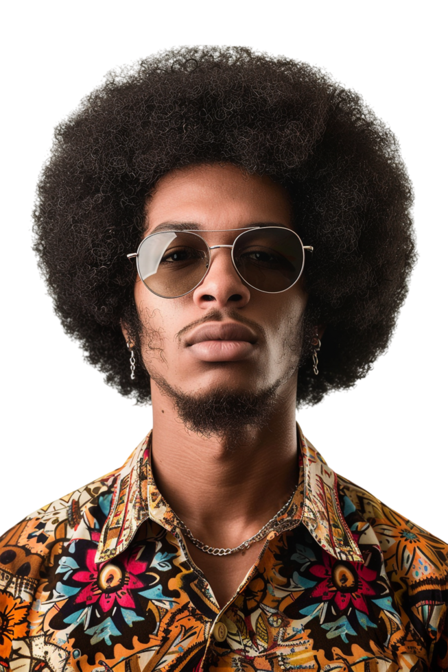 Retro afro man alone against transparent background png