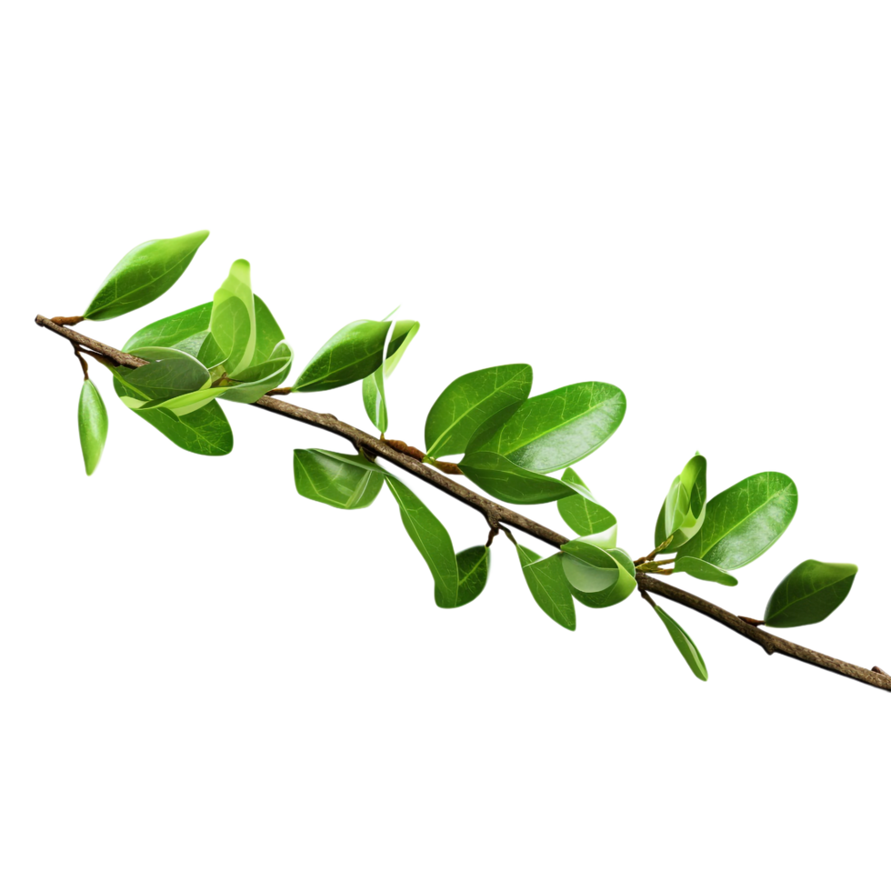 A branch of a plant with green leaves on transparent background png