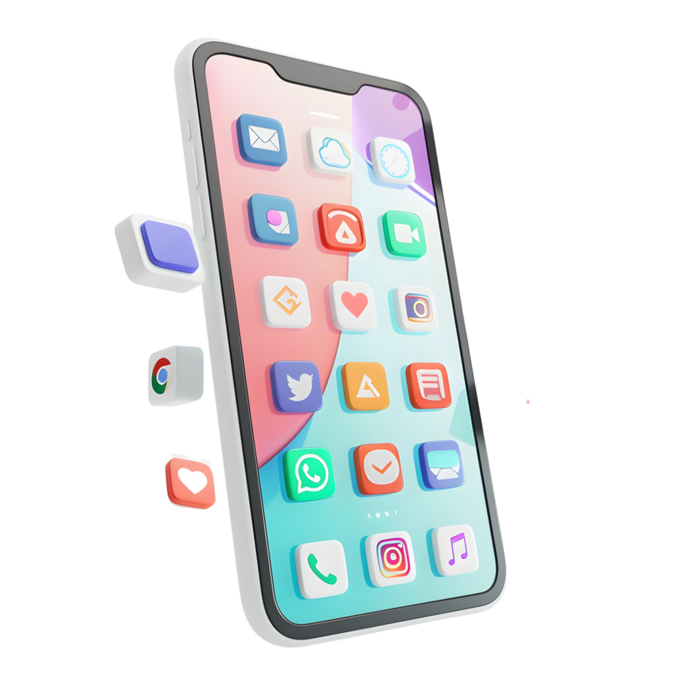Isolated 3d rendering of smartphone against transparent background png