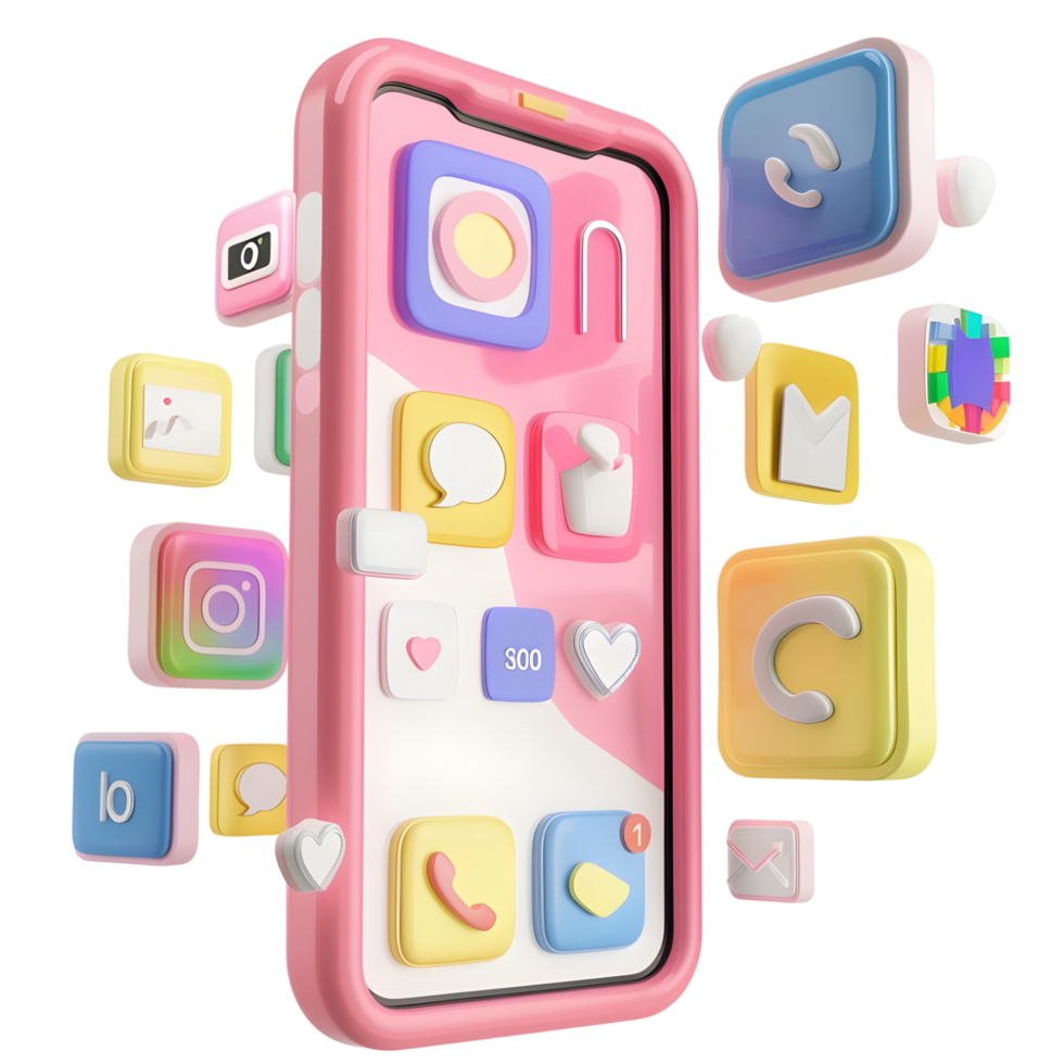 Isolated 3d rendering of smartphone against transparent background png