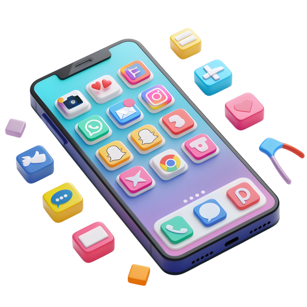 Isolated 3d rendering of smartphone against transparent background png