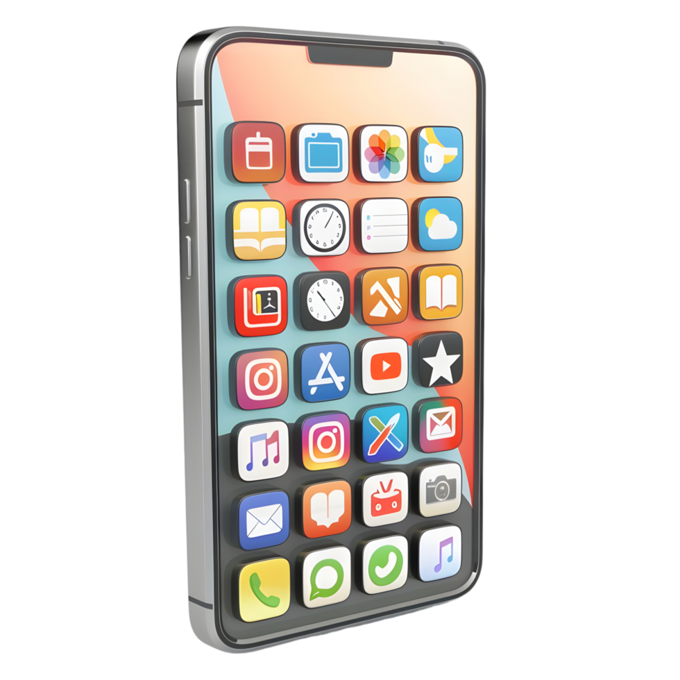 Isolated 3d rendering of smartphone against transparent background png