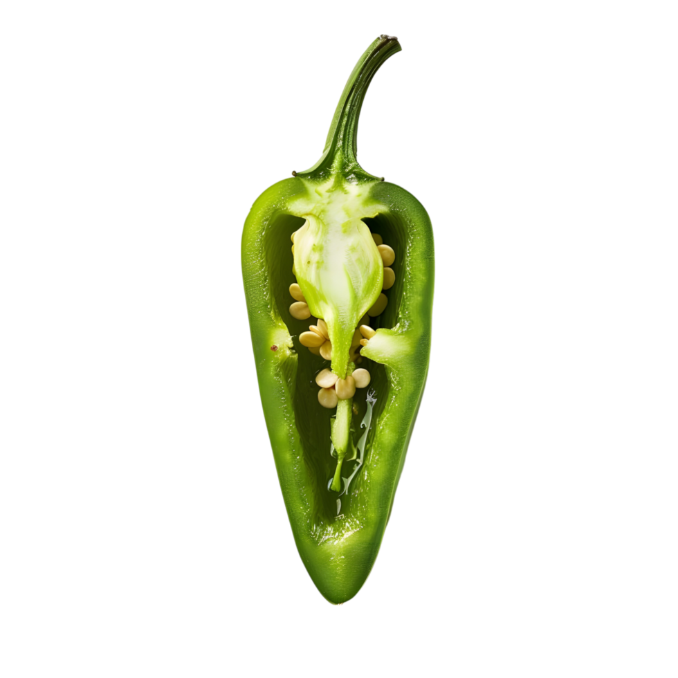 A serrano chili with cut against transparent background png