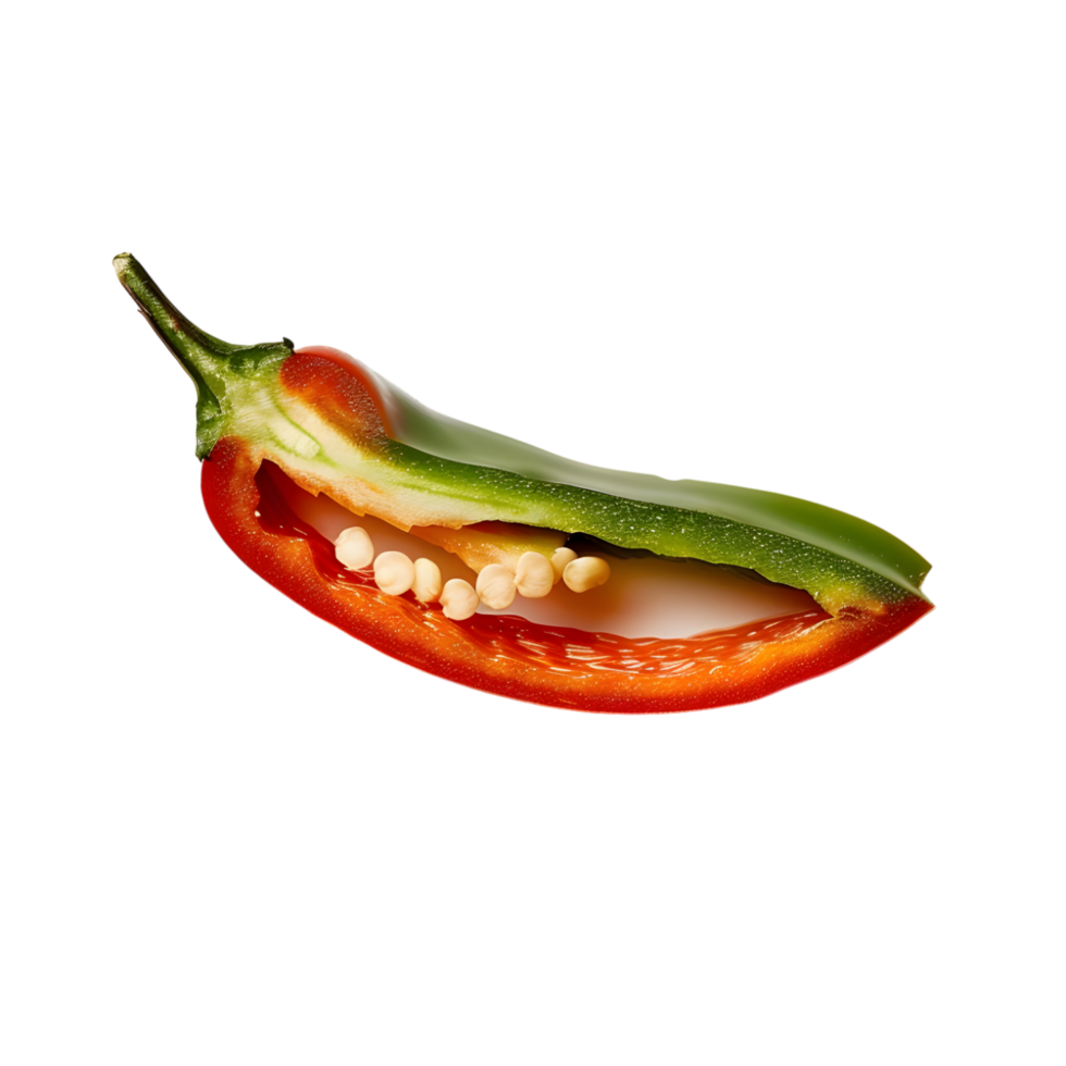 A serrano chili with cut against transparent background png