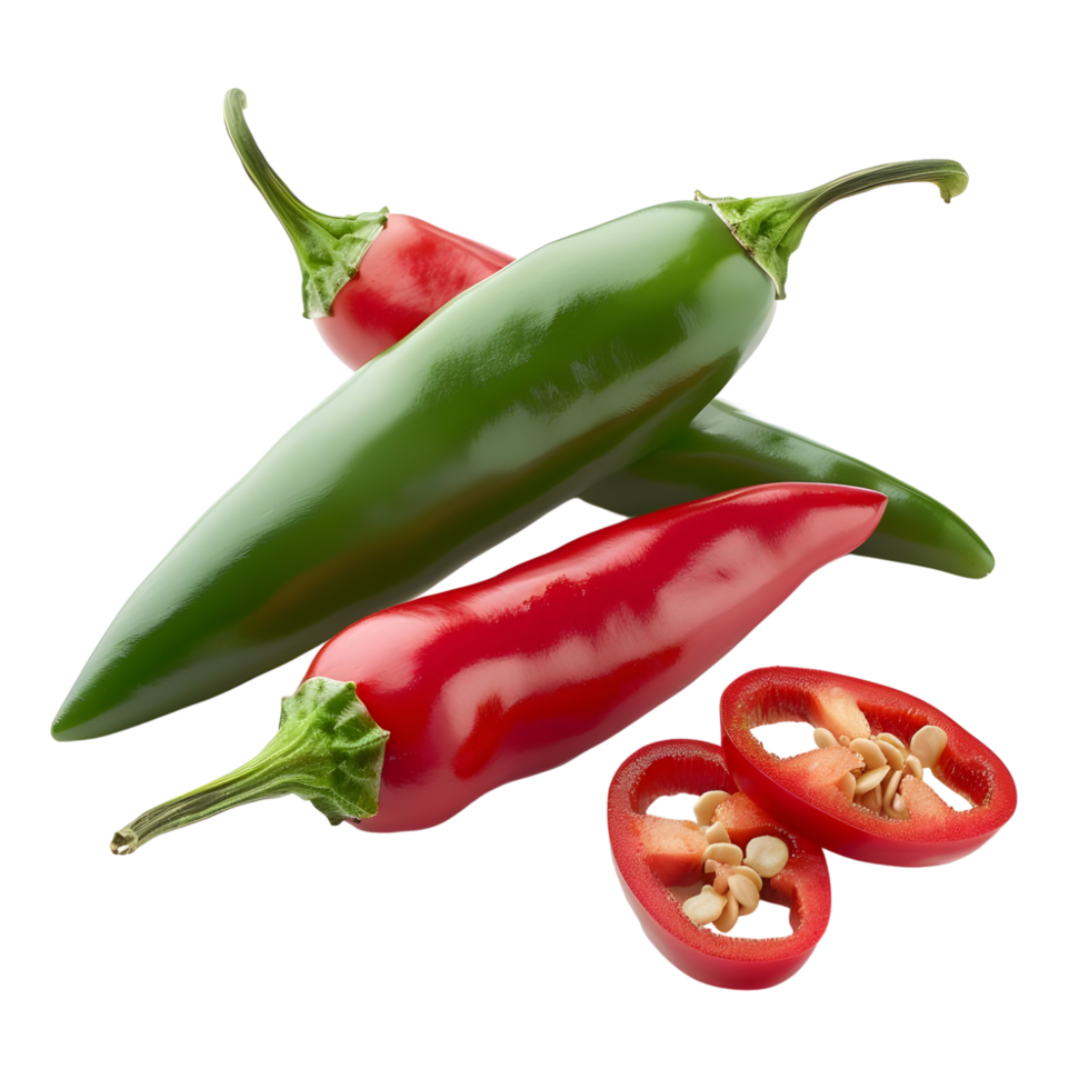 A serrano chili with cut against transparent background png