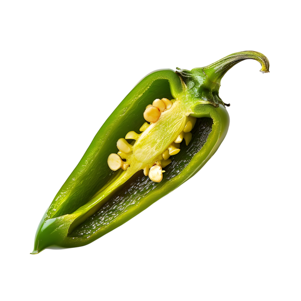A serrano chili with cut against transparent background png